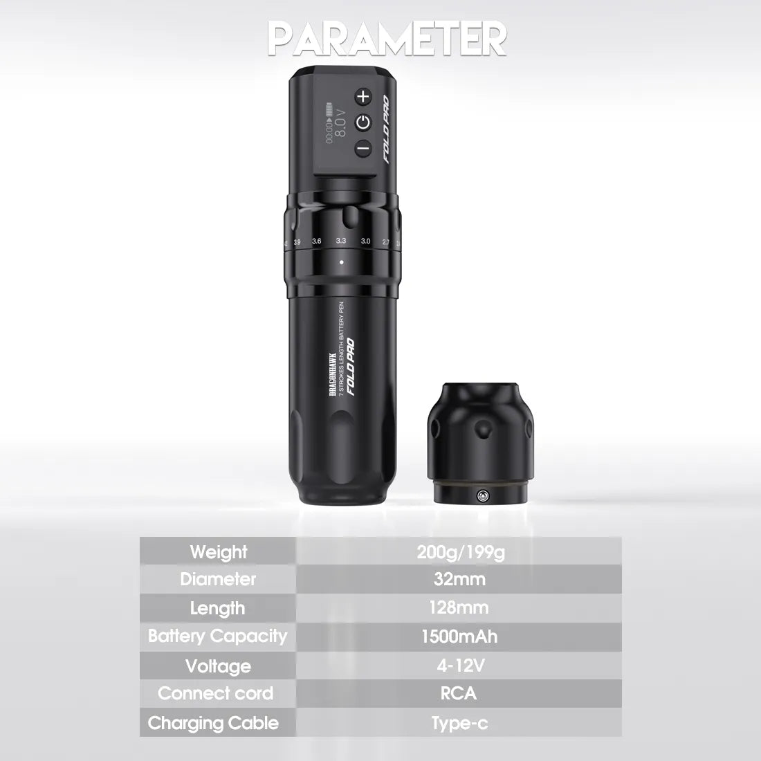 Dragonhawk Wireless Tattoo Pen Machine with 7 Stroke Length | Two Batteries | Fold Pro Secondary image