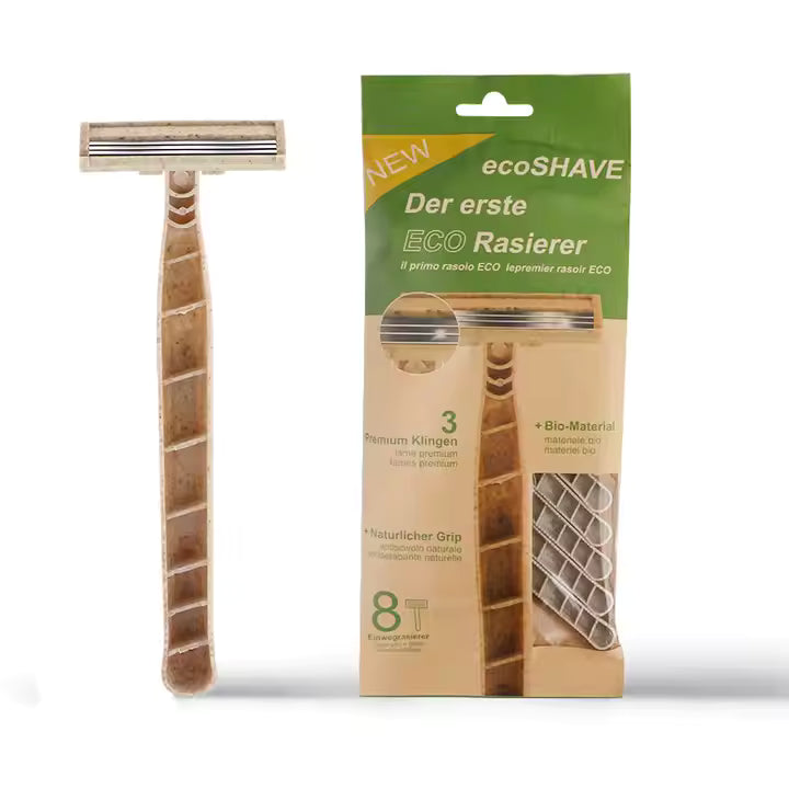 Eco Friendly Razors with 3 Blades - Biodegradable Wheat Straw Material - 8pcs Main image