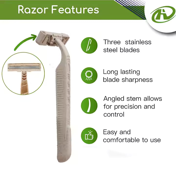 Eco Friendly Razors with 3 Blades - Biodegradable Wheat Straw Material