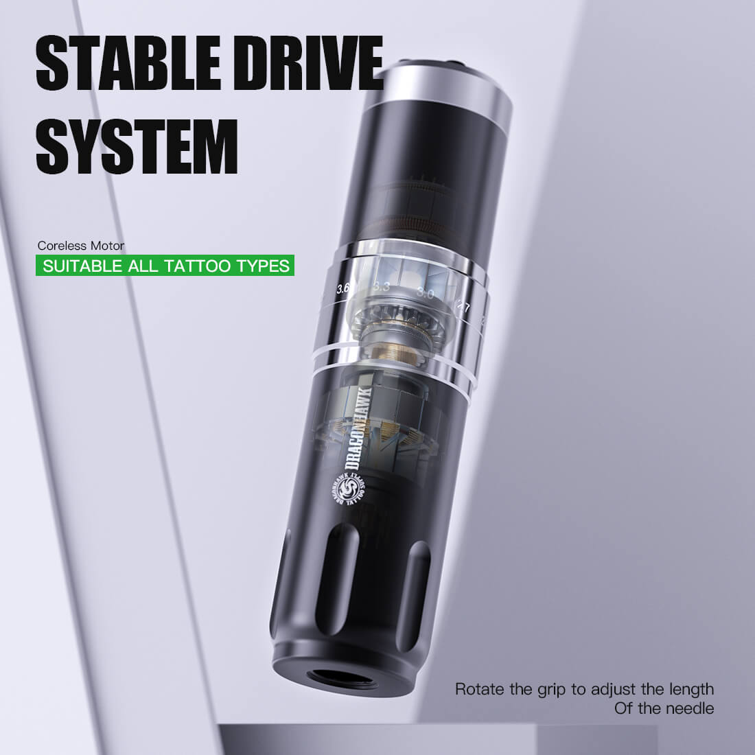 Dragonhawk - Fold 3 - Wireless Tattoo Machine with Dual Batteries | Stroke Changing (2.4mm - 4.2mm)