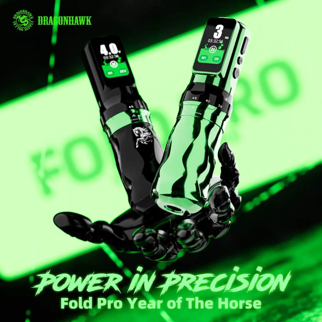 Dragonhawk - (Limited Edition) Fold Pro - Year of the Horse Edition - Wireless Tattoo Machine with Dual Batteries | Stroke Changing (2.5mm - 4.5mm)