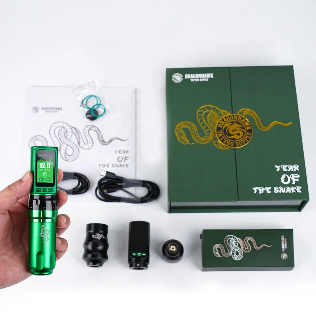 Dragonhawk - (Limited Edition) Fold Pro - Year of the Snake Edition - Wireless Tattoo Machine with Dual Batteries | Stroke Changing (2.4mm - 4.2mm)