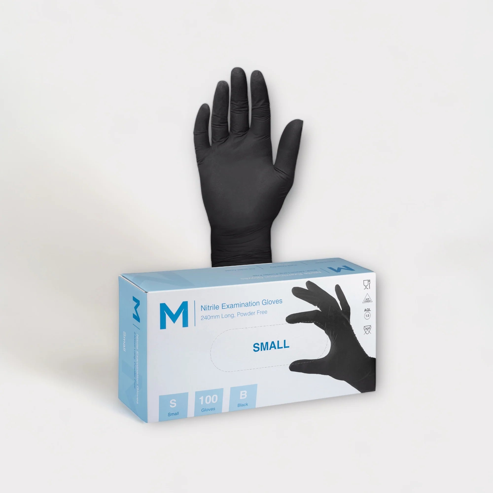 M Nitrile - Powder Free Gloves - Examination Gloves - Black - Small - 100pc Main image