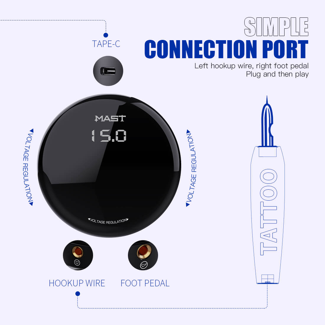 Mast - Circle Tattoo Power Supply - OLED Simple Power for Tattoo Machines