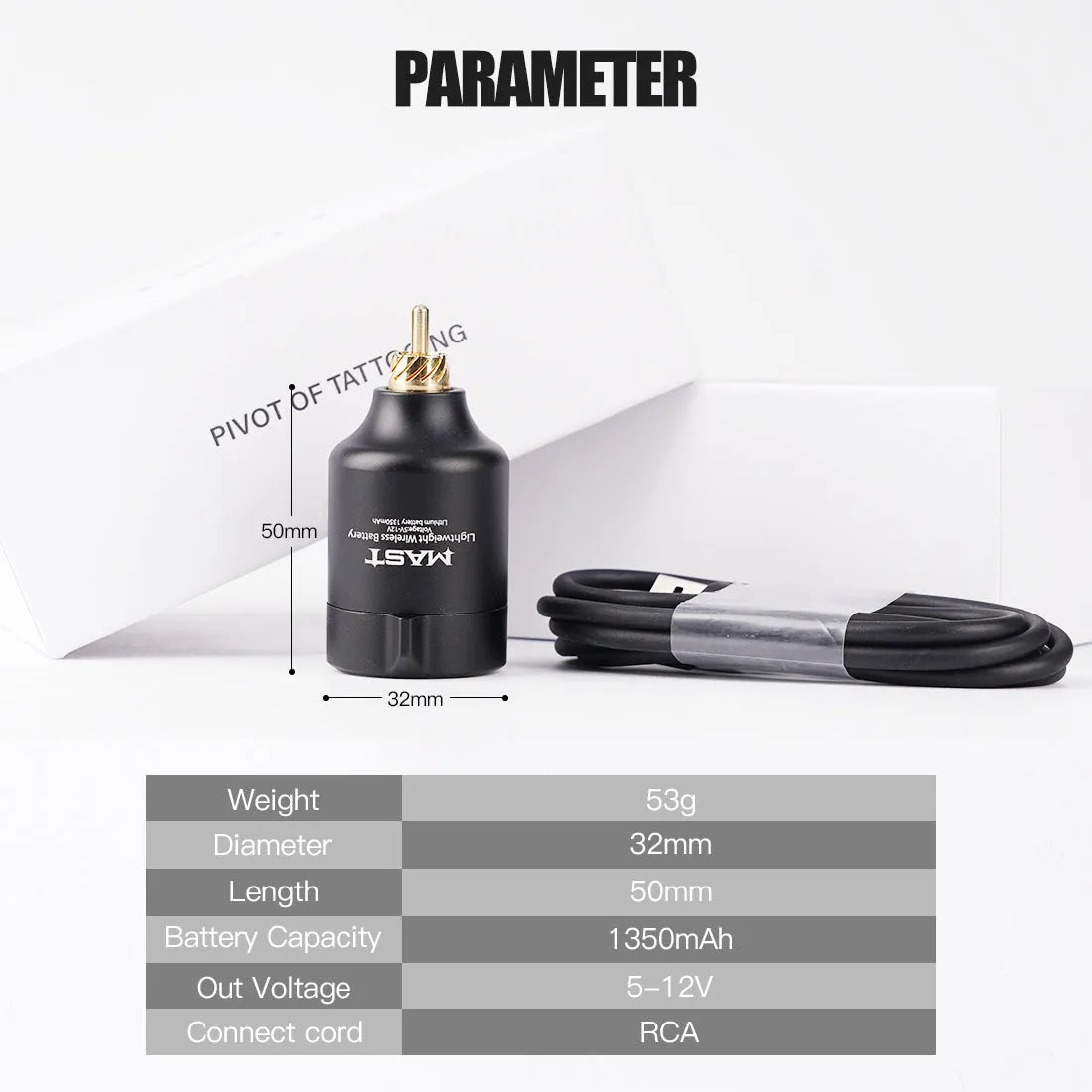 Mast - T1 - Wireless Tattoo Battery - RCA Connection
