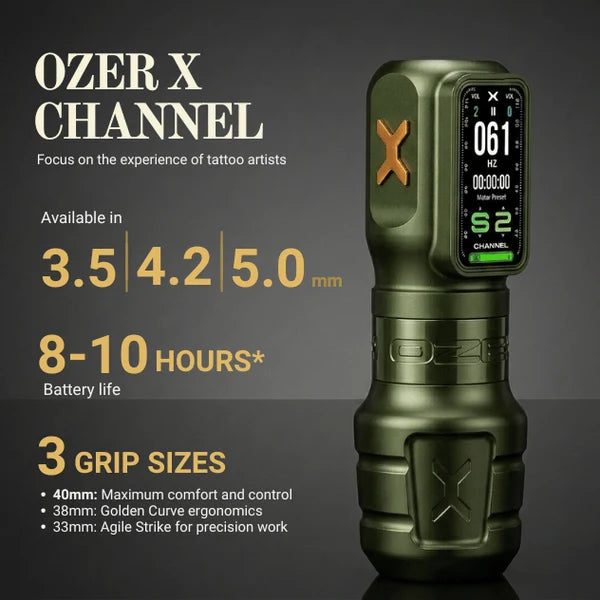 Ozer X Channel tattoo machine in green
