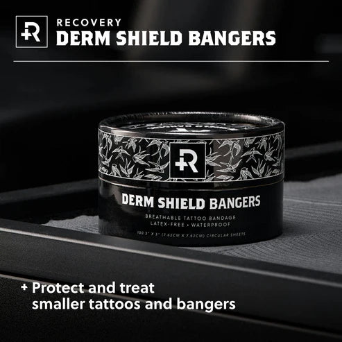 Recovery Derm Shield Bangers – 3" Round Tattoo Bandages (Tub of 100)