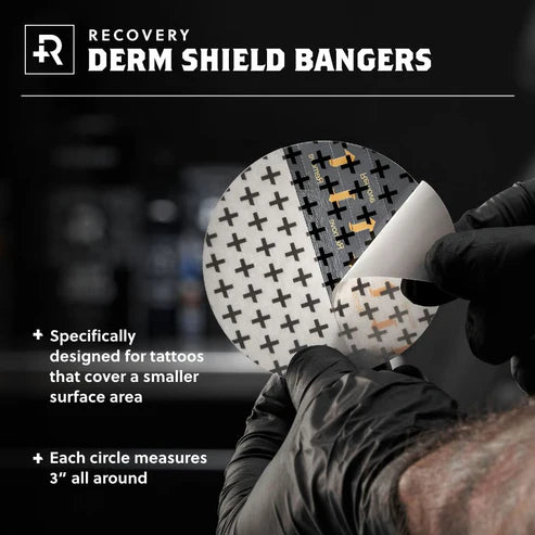 Recovery Derm Shield Bangers – 3" Round Tattoo Bandages (Tub of 100)