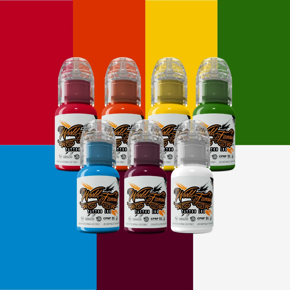 7 Color Simple Set - World Famous Tattoo Ink - 1/2oz