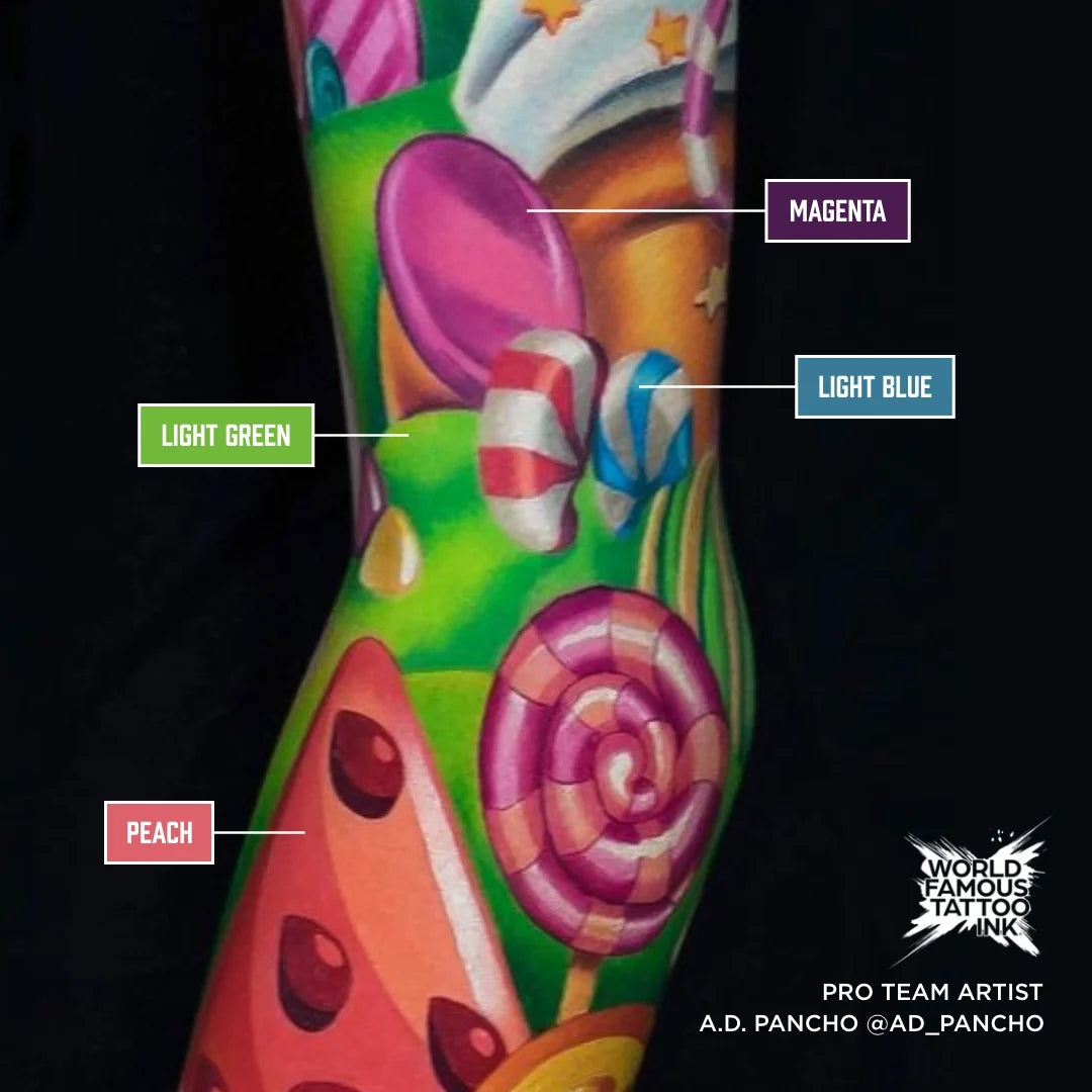 A.D. Pancho Pro Team 16 Color Set - World Famous Tattoo Ink - 1oz