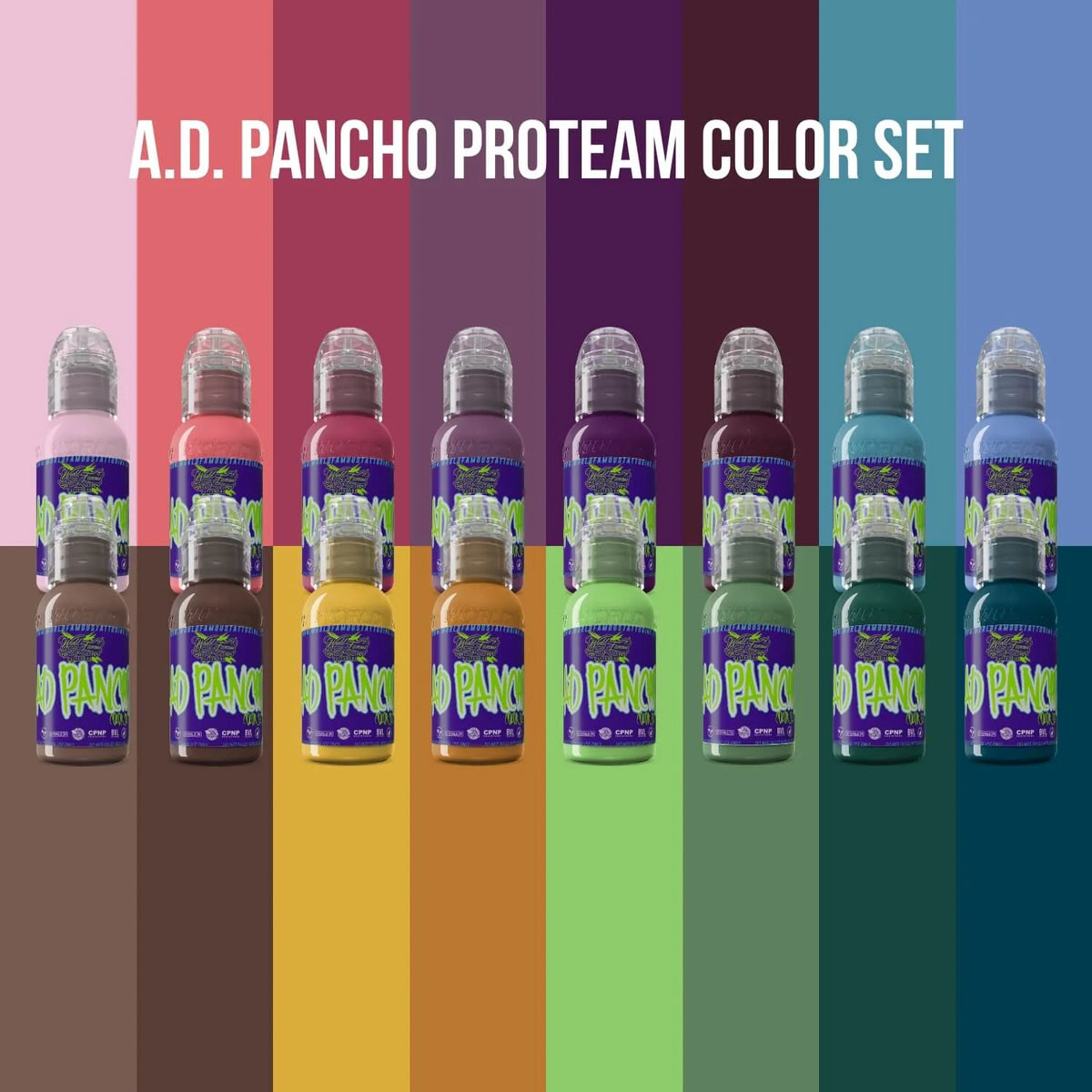 A.D. Pancho Pro Team 16 Color Set - World Famous Tattoo Ink - 1oz