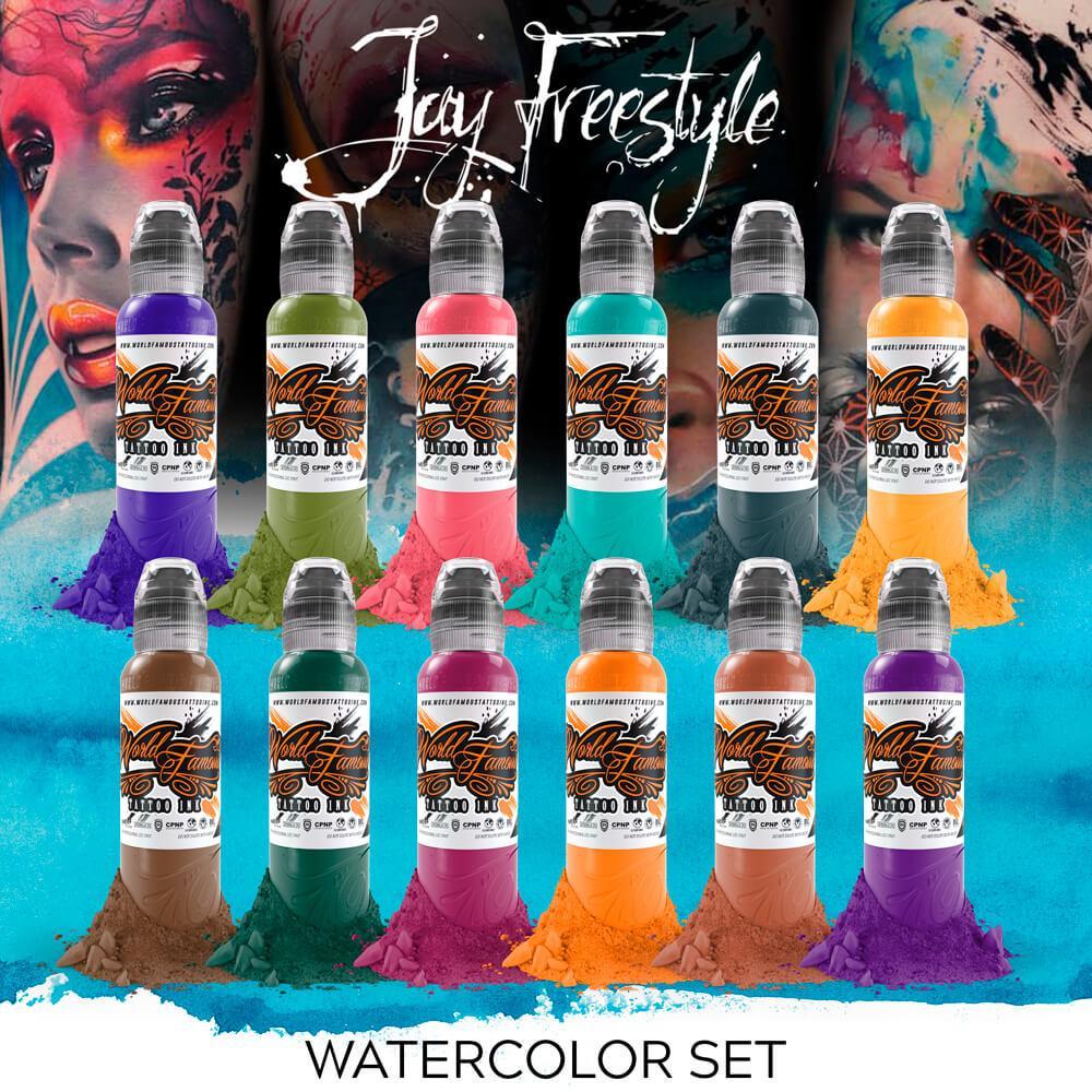 Jay Freestyle Watercolor Ink Set of 12 - World Famous Tattoo Ink - 1oz