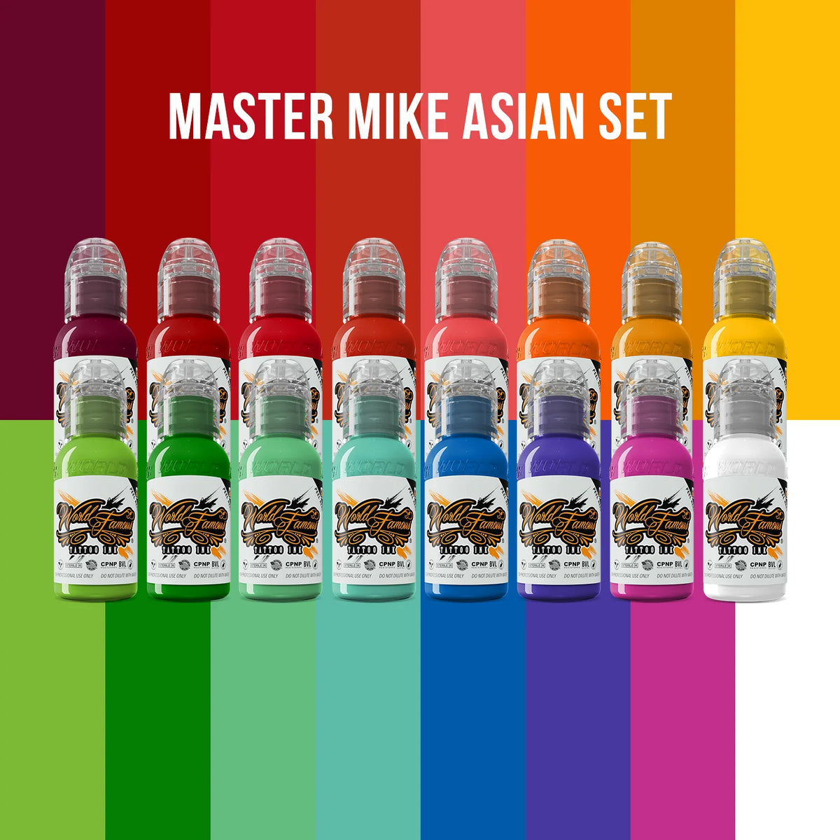 Master Mike Asian 16 Color Tattoo Set  - World Famous Tattoo Ink - 1oz