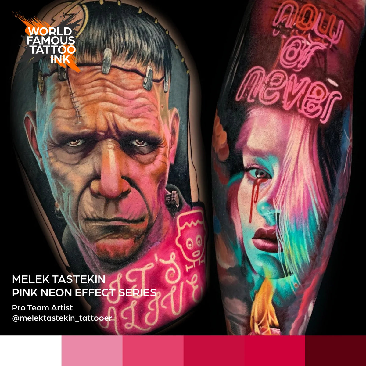 Melek Tastekin's Pink Neon Effect Series Set - World Famous Tattoo Ink- 1oz