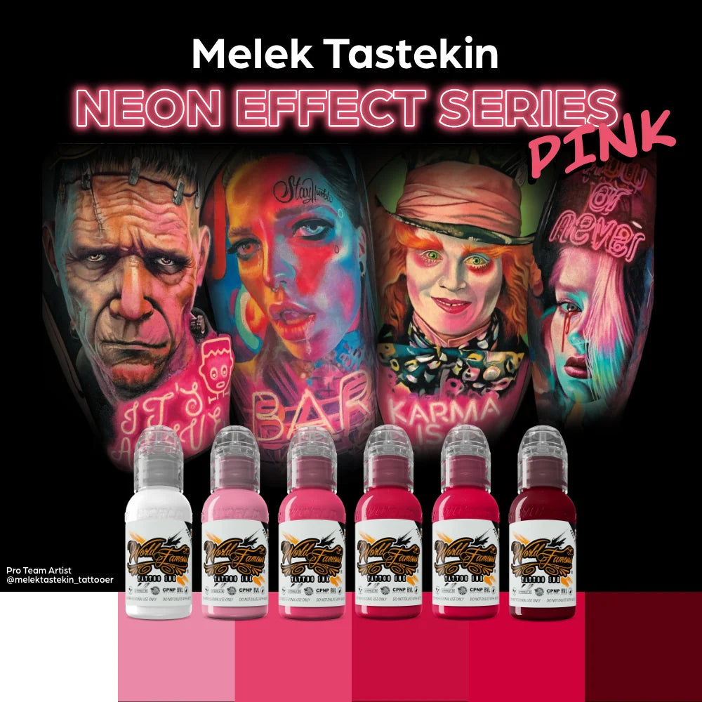 Melek Tastekin's Pink Neon Effect Series Set - World Famous Tattoo Ink- 1oz