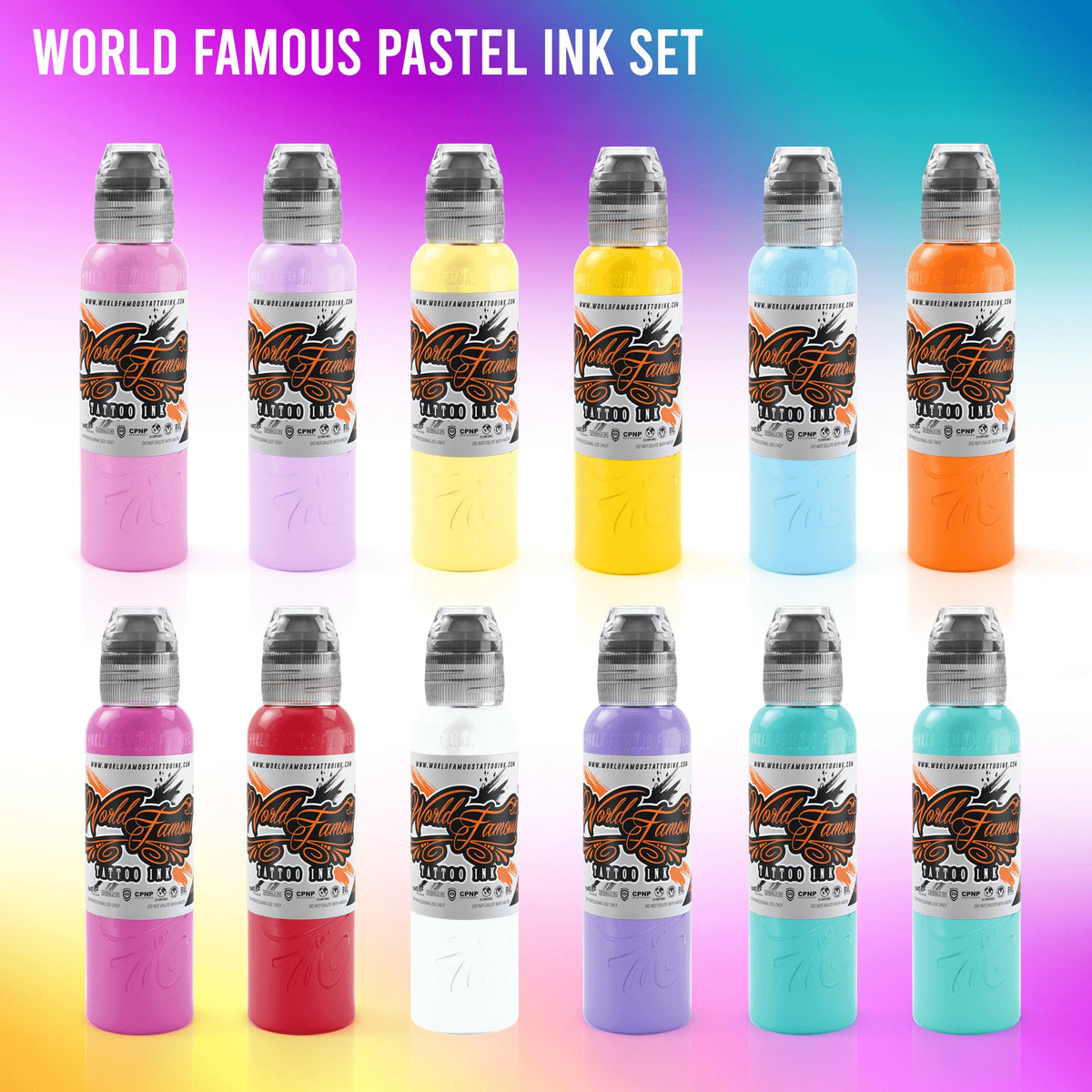 12 Color Pastel Set - World Famous Tattoo Ink - 1oz