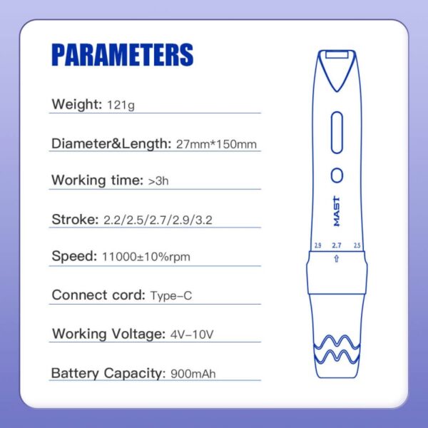 Mast P60 – Wireless Machine With 2.2MM-3.2MM Adjustable Strokes For PMU | SMP | Tattoo - Image 12