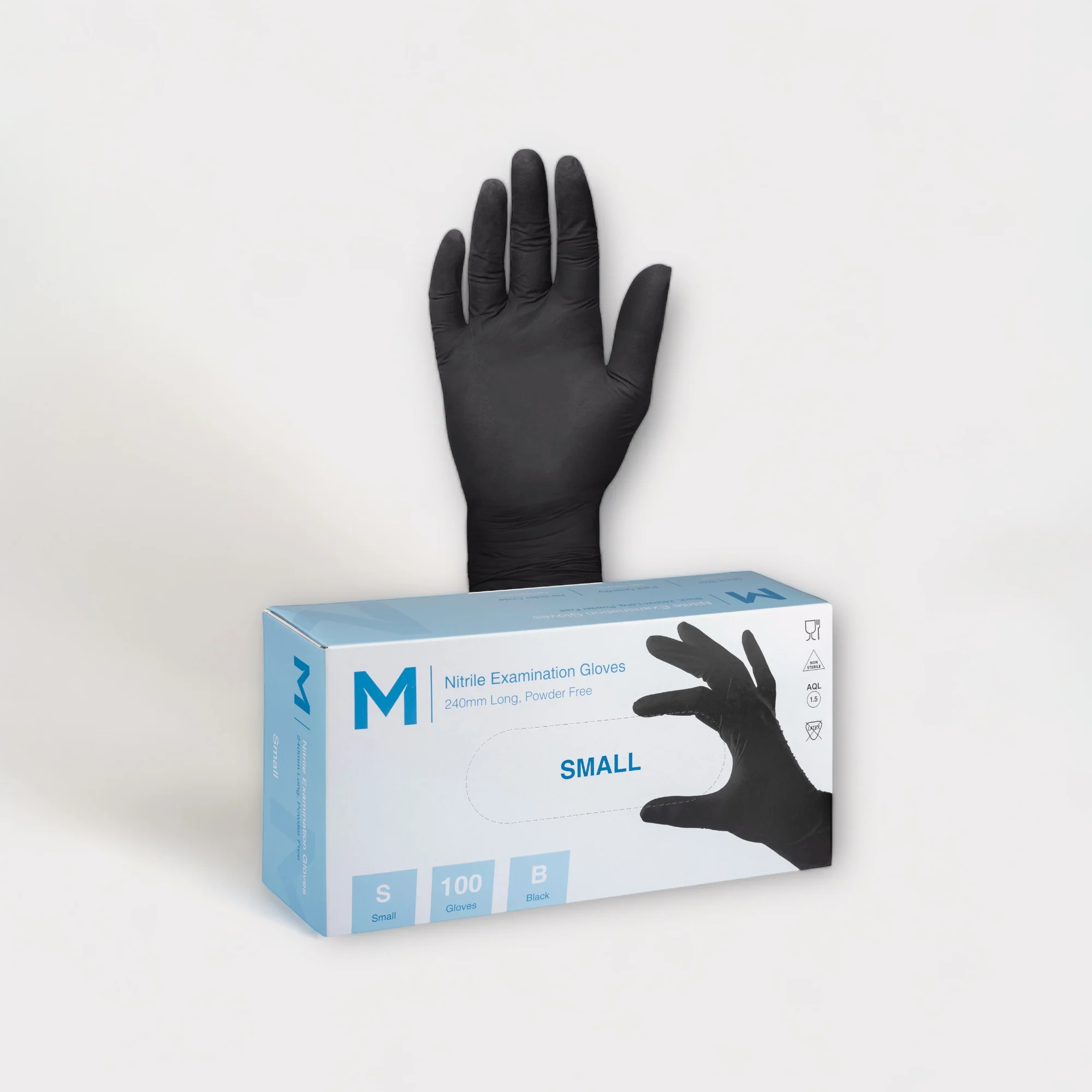 M Nitrile - Powder Free Gloves - Examination Gloves - Black - Small - 100pc